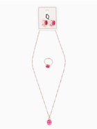 Гарнитур 3 предмета: серьги, кулон, кольцо безразмерное «Эдель» овал, цвет ярко-розовый в золоте, 45 см - Фото 7