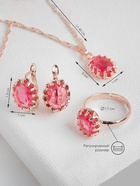 Гарнитур 3 предмета: серьги, кулон, кольцо безразмерное "Эдель" овал, цвет ярко-розовый в золоте, 45см - фото 809329159