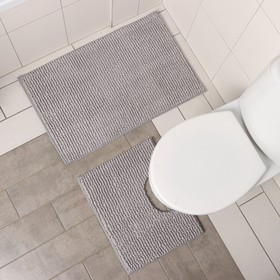 Набор ковриков для ванны и туалета «Букли», 2 шт, 40×50, 50×80 см, цвет светло-серый