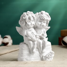 Фигура "Ангелы с сердцем на замочке" белый, 15х11см