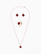 Гарнитур 3 предмета: серьги, кулон, кольцо безразмерное «Эдель» ромб, цвет бордовый в золоте, 45 см - Фото 1