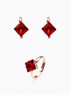 Гарнитур 3 предмета: серьги, кулон, кольцо безразмерное «Эдель» ромб, цвет бордовый в золоте, 45 см - Фото 6