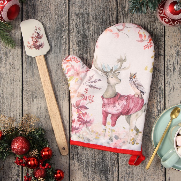 Набор новогодний подарочный «Доляна. Олень»: варежка-прихватка, лопатка силикон - Фото 1