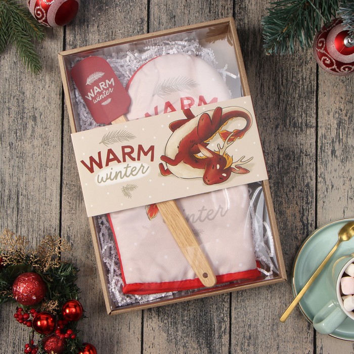 Набор подарочный Доляна Warm winter : варежка-прихватка, лопатка силикон - фото 1884306085