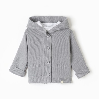 Джемпер вязаный с капюшоном Крошка Я, рост 74-80 см, серый