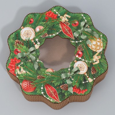 Коробка новогодняя подарочная «Венок», 21×22×5 см