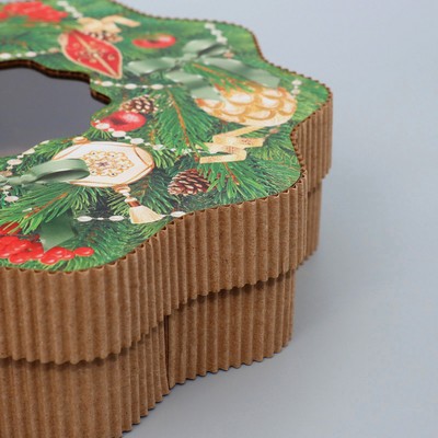 Коробка новогодняя подарочная «Венок», 21×22×5 см