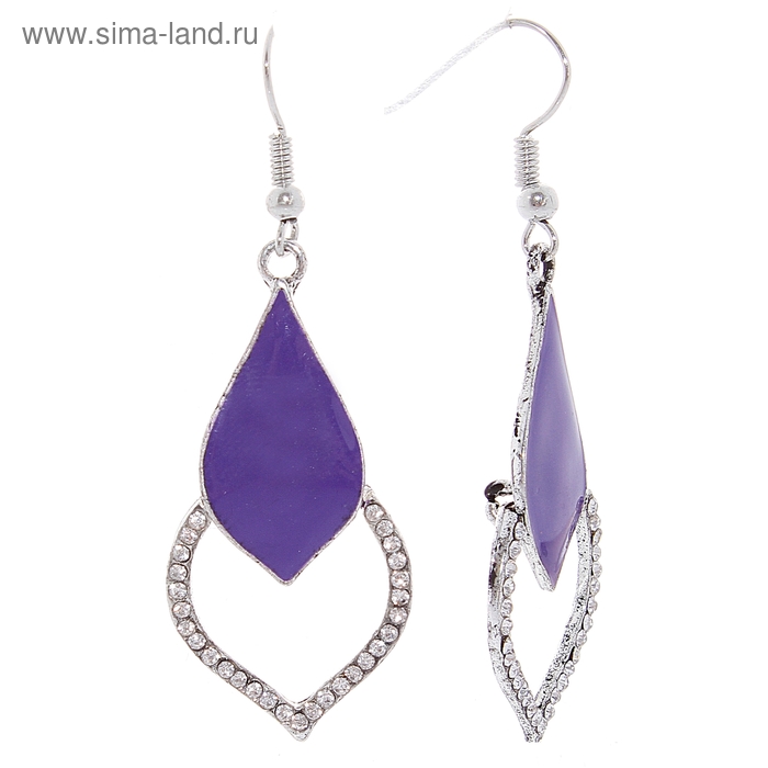 Серьги эмаль "Капля" каприз, цвет фиолетовый в серебре - Фото 1