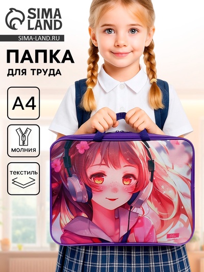 Папка для труда, А4, текстильная, 35×27×7 см «Аниме музыка»