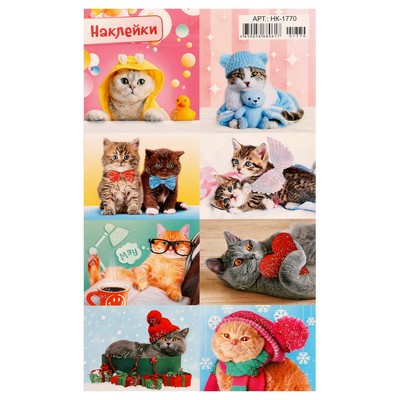 Декоративные наклейки "Забавные коты - 2" глиттер, 16х9,7 см