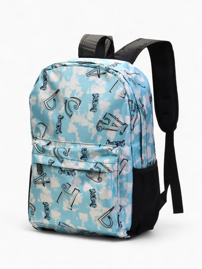 Рюкзак школьный на молнии, с карманами, с принтом, размер 30×13×42 см, голубой - Фото 1