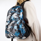 Рюкзак школьный на молнии, с карманами, с принтом, размер 30×13×42 см, голубой/серый - Фото 2