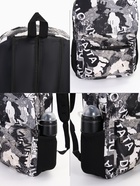 Рюкзак школьный на молнии, с принтом, размер 30×13×42 см, чёрный - Фото 4