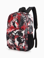 Рюкзак школьный на молнии, с карманами, с принтом, размер 30×13×42 см, красный/серый - Фото 4