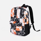 Рюкзак школьный из текстиля на молнии, 3 кармана, цвет оранжевый/чёрный - фото 109027344
