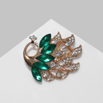 Брошь «Павлин», бело-зелёная в золоте