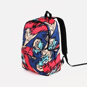 Рюкзак на молнии, 3 наружных кармана, цвет красный/синий
