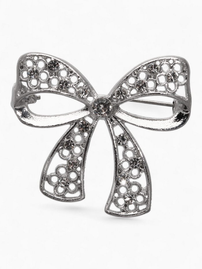 Брошь «Бант», цвет белый в серебре - Фото 1