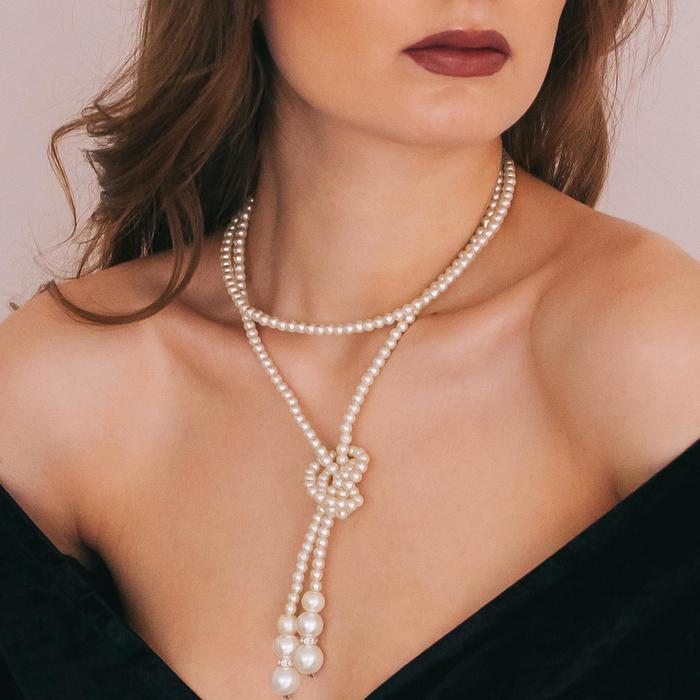 Бусы «Жемчуг» узел, шар №2.6.8.10, цвет молочный, 60 см - Фото 1