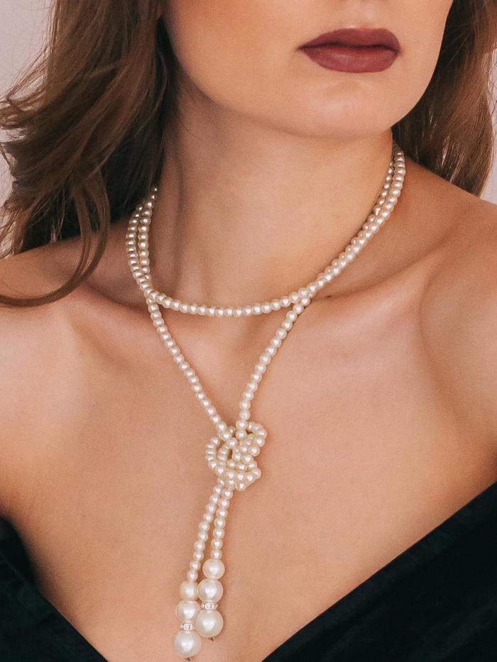 Бусы «Жемчуг», узел, шар №2.6.8.10, цвет молочный, 60 см - Фото 1