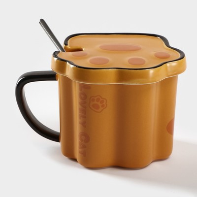 Кружка «Лапа тигра», 350 мл, керамика, нержавеющая сталь, цвет оранжевый