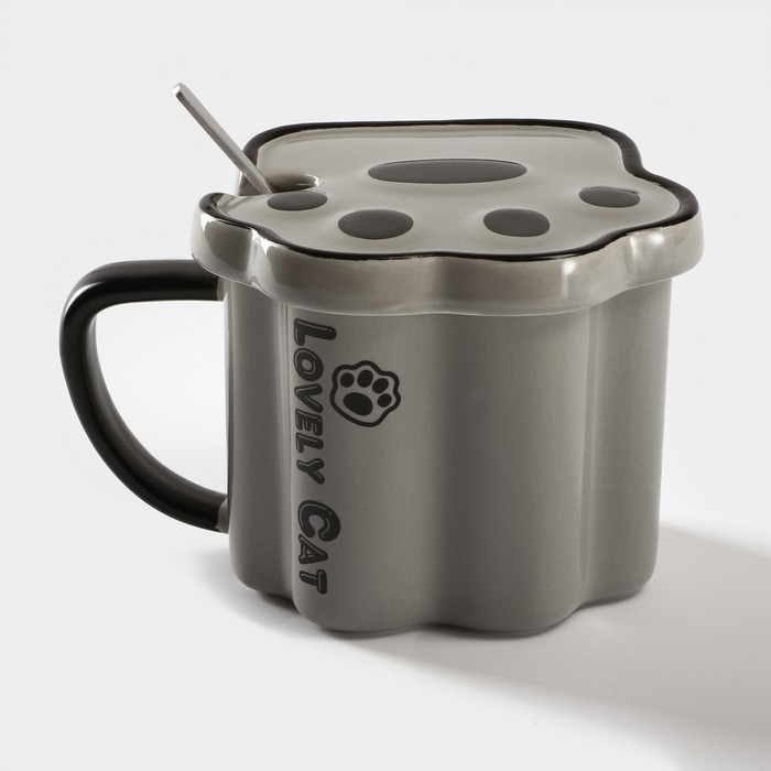 Кружка «Лапа тигра», 350 мл, керамика, нержавеющая сталь, серая - Фото 1