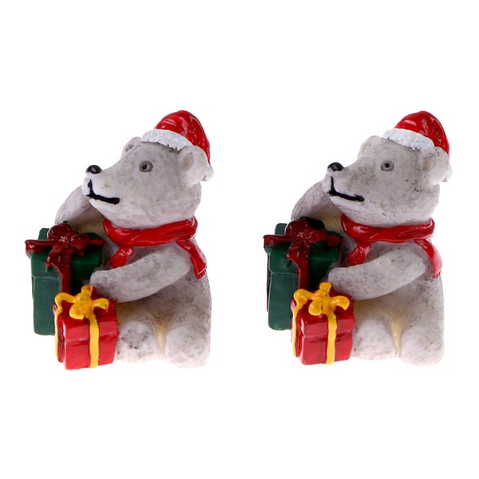 Миниатюра кукольная «Мишка с подарками», набор 2 шт., размер 1 шт. — 3 × 3,5 × 3 см - фото 1906392691