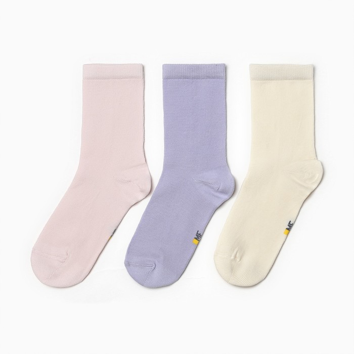 Набор детских носков (3 пары), цвет светло-лавандовый/зефирный/кремовый, размер 18 - Фото 1