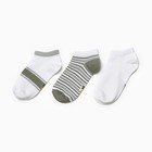 Набор детских носков (3 пары), цвет белый/оливка, размер 24 - фото 26080092