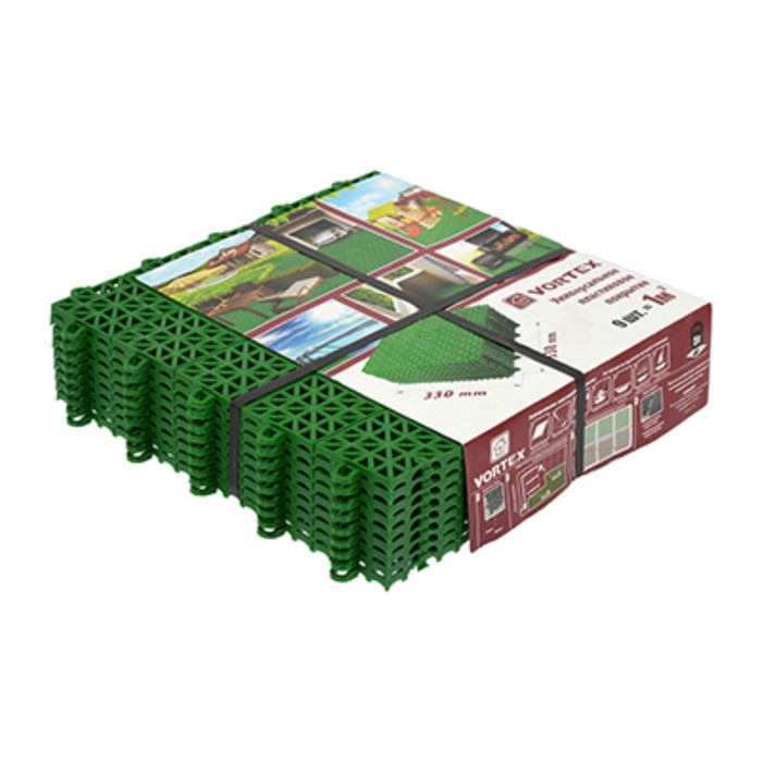 Универсальное покрытие, 35 × 35 × 1,5 см, пластик, зелёное, набор 9 шт., VORTEX - Фото 1