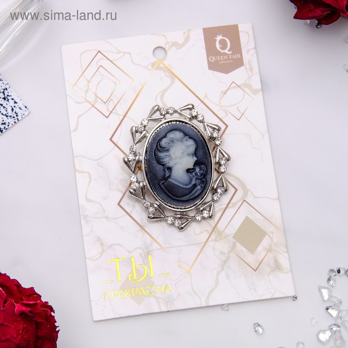 Брошь «Камея» в лавре, цвет серый в серебре - Фото 1