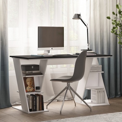 Стол письменный, 1400×600×750 мм, цвет белый бриллиант/чёрный