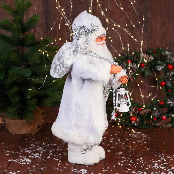 Дед Мороз "В блестящем жилете" 50 см, серебристо-белый - фото 1909304183