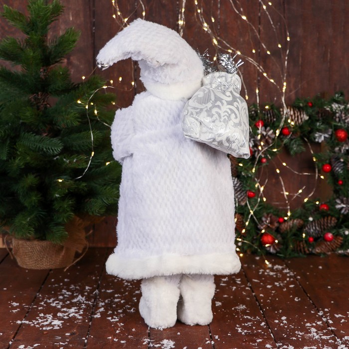 Дед Мороз "В блестящем жилете" 50 см, серебристо-белый - фото 1909304184