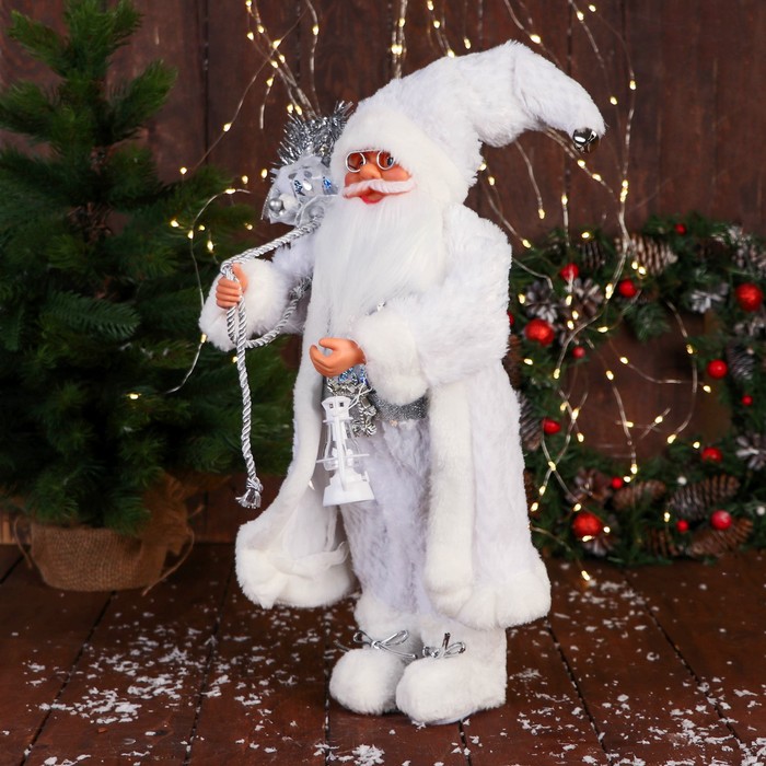 Дед Мороз "В блестящем жилете" 50 см, серебристо-белый - фото 1909304185