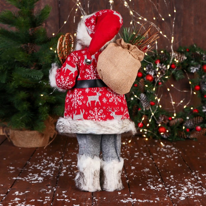 Дед Мороз "В костюме со снежинками и с ремешком" 50 см, красный - фото 1909304188