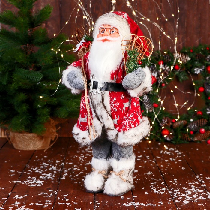Дед Мороз "В костюме со снежинками и с ремешком" 50 см, красный - фото 1909304189