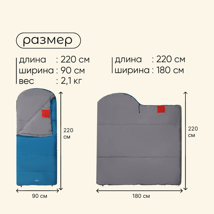 Спальник-одеяло camping comfort cold, 4-слойный, правый, р. 220*90 см, -10/+5