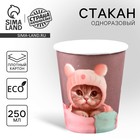 Стакан одноразовый бумажный "Котик",мяу, 250мл 9826254 - фото 11067311