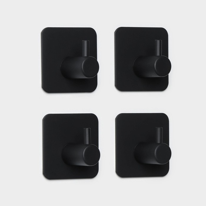 Крючки самоклеящиеся для ванной комнаты Штольц Stölz, 4 шт, цвет чёрный - фото 1900530574