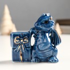 Сувенир керамика подставка д/зубочисток "Дракоша с подарками" сине-золотой 4х6,5х7 см - фото 1486823