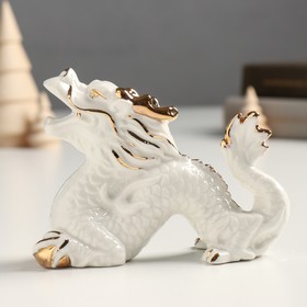 Сувенир керамика "Китайский белоснежный дракон - рык" с золотом 5х12х9 см