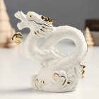 Сувенир керамика "Китайский белоснежный дракон с шаром на волнах" с золотом 4,8х10х10,5 см - фото 11038366
