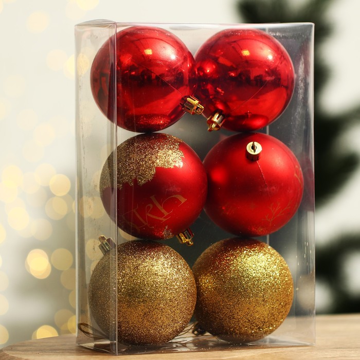 Ёлочные шары новогодние «Верь в мечту!», на Новый год, пластик, d-8, 6 шт, красный и золото