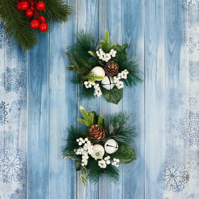 Ёлочные игрушки 2 шт. «Зимнее волшебство. Еловая композиция» пластик, белые колокольчики, шишки, 9×9 см