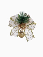 Ёлочные игрушки 2 шт. «Зимнее волшебство. Еловая композиция» пластик, бант с принтом, 11×13 см, бело-золотой - Фото 5