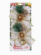 Ёлочные игрушки 2 шт. «Зимнее волшебство. Еловая композиция» пластик, бант с принтом, 11×13 см, бело-золотой - Фото 8