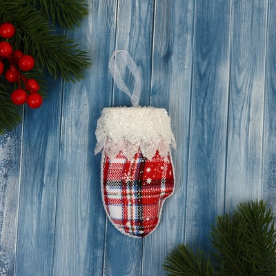 Ёлочная игрушка «Рукавица элит» 7×12 см, красно-белый