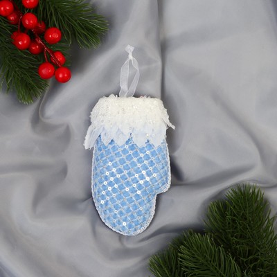 Ёлочная игрушка «Рукавица элит» 7×12 см, бело-голубой