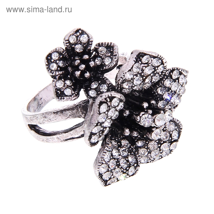 Кольцо "Цветы", цвет чернёное серебро, размер МИКС - Фото 1